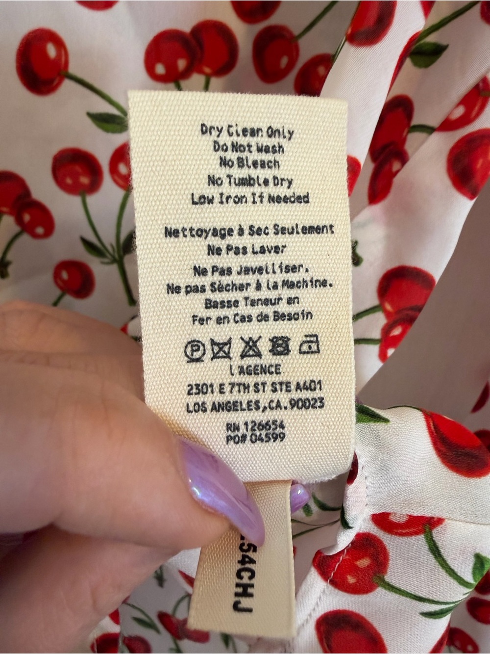L’AGENCE Nina Cherry Print 100% Silk Button Front Blouse Top Size M - Picture 5 of 7